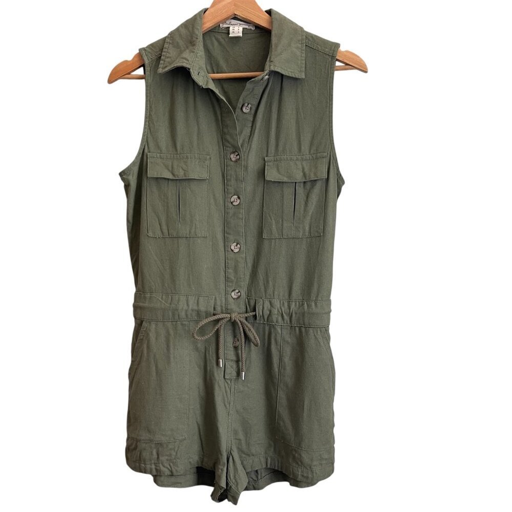 Streetwear Society Women Romper Size S Minimalist Utility Coastal Linen Blend